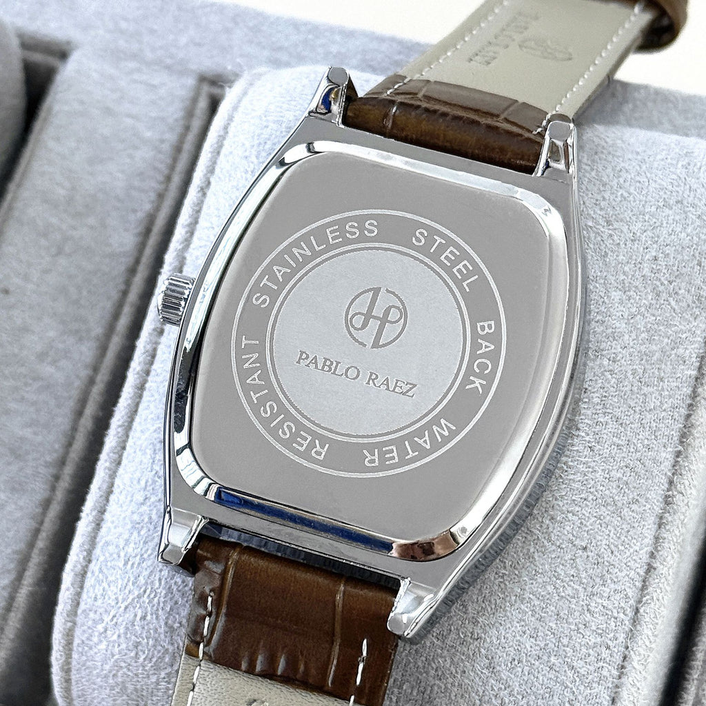 Pablo Raez Casual Business Men's Quartz Watch Barrel-shaped Leather Strap Waterproof Calendar Watch Cross-Border Shipping