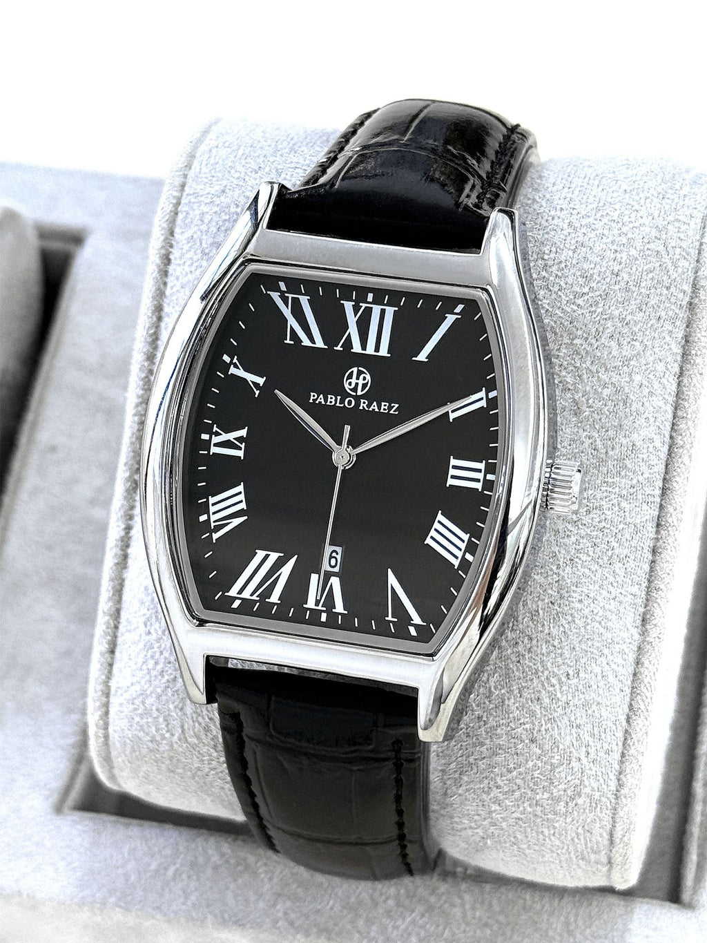 Pablo Raez Casual Business Men's Quartz Watch Barrel-shaped Leather Strap Waterproof Calendar Watch Cross-Border Shipping