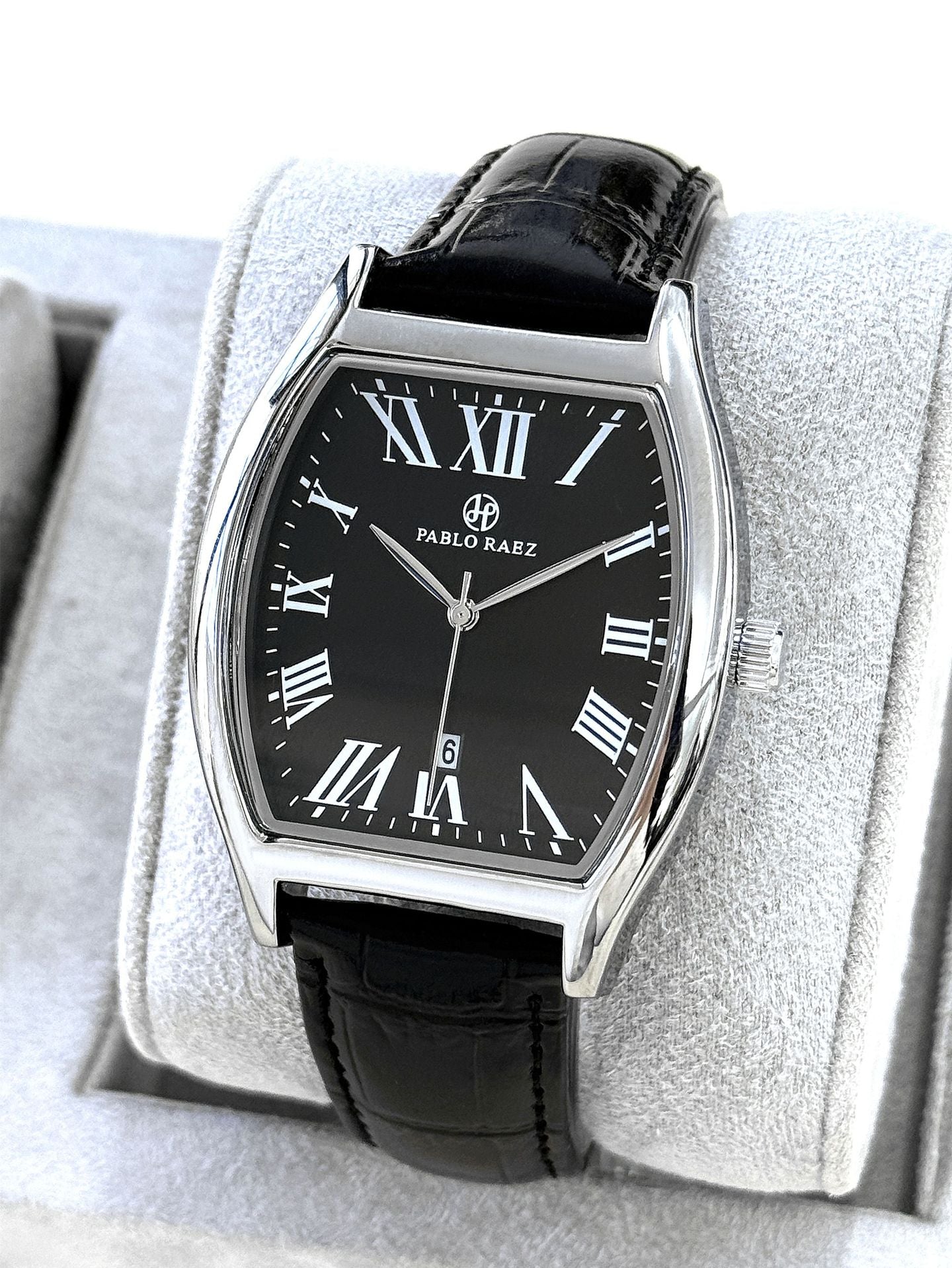 Pablo Raez Casual Business Men's Quartz Watch Barrel-shaped Leather Strap Waterproof Calendar Watch Cross-Border Shipping